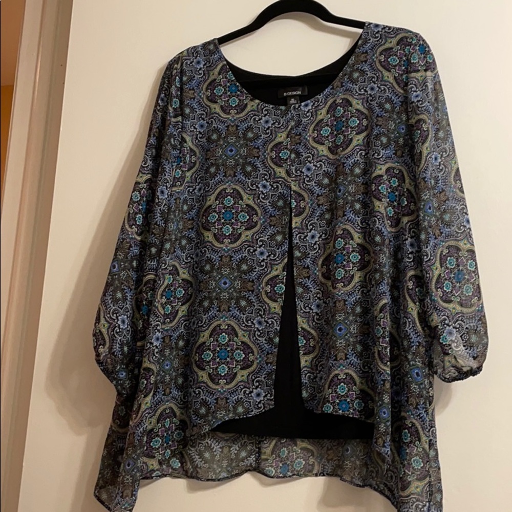 Open sleeve Black lined Sheer asymmetrical blouse